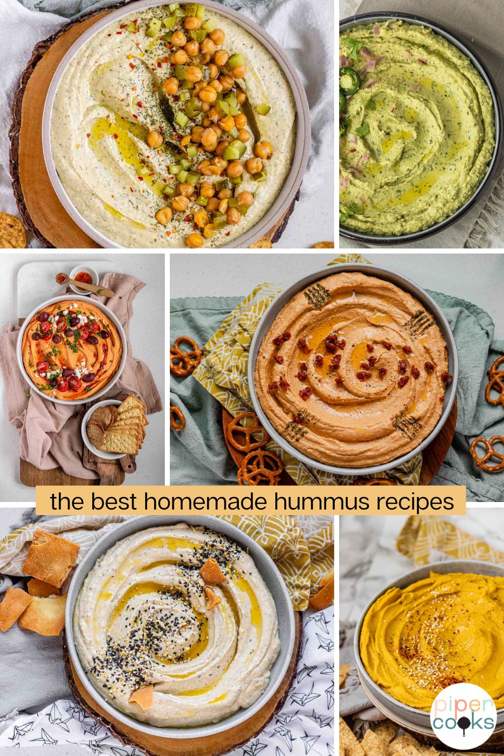 A collage of hummus bowls with the text the best homemade hummus recipes.