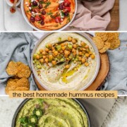 A collage of hummus bowls with the text the best homemade hummus recipes.