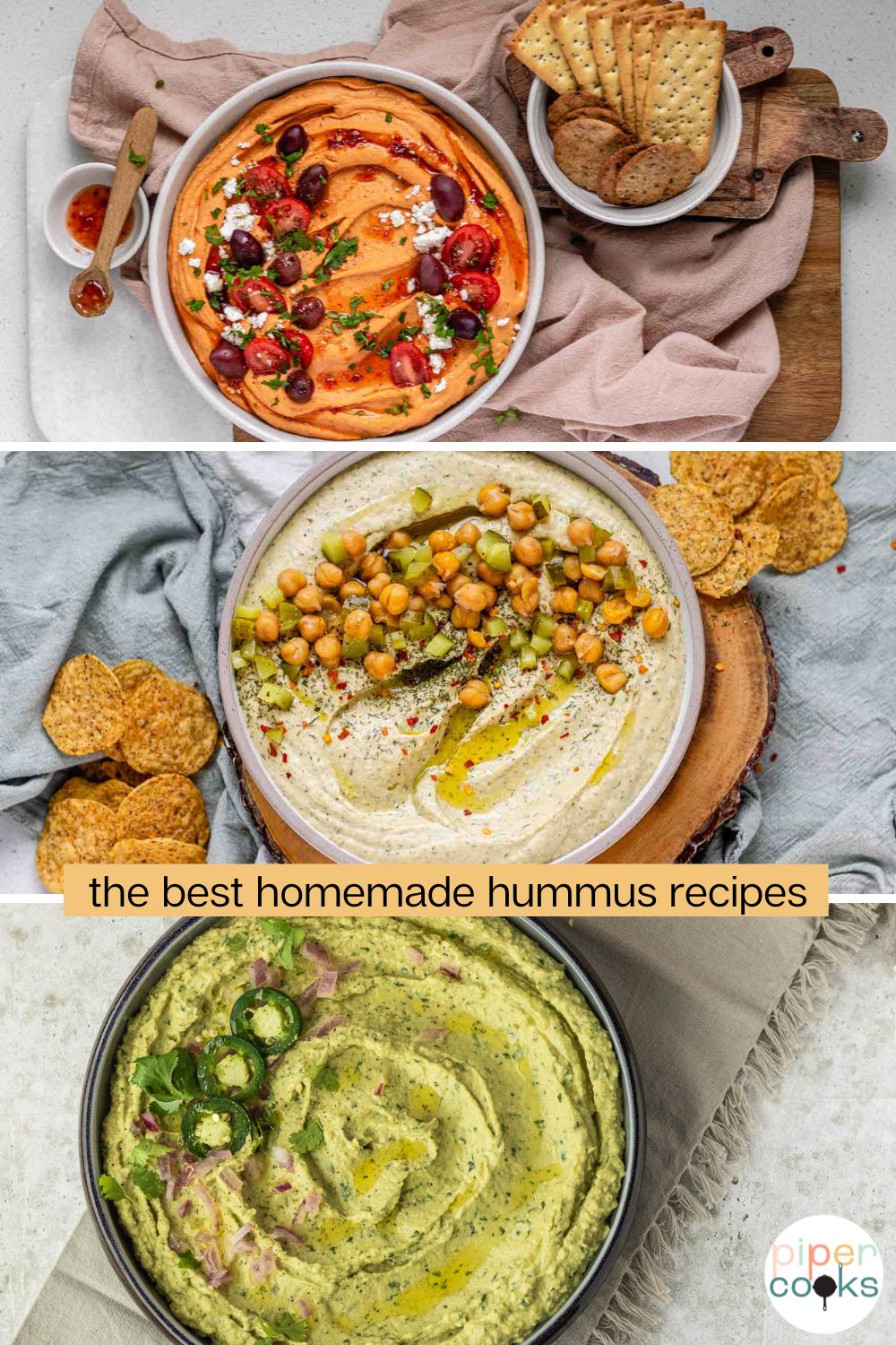 A collage of hummus bowls with the text the best homemade hummus recipes.