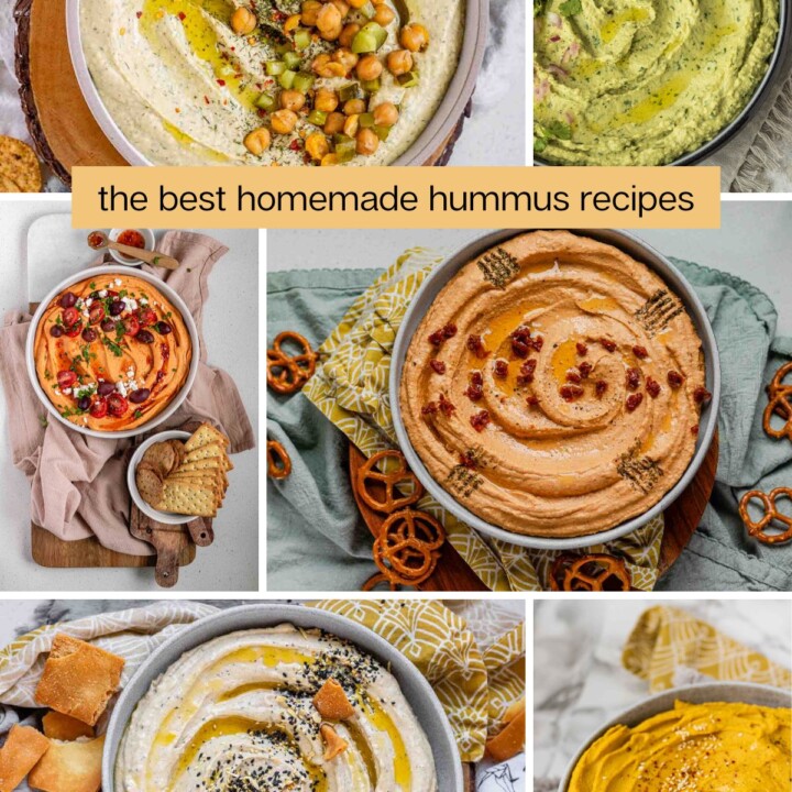 A collage of hummus bowls with the text the best homemade hummus recipes.