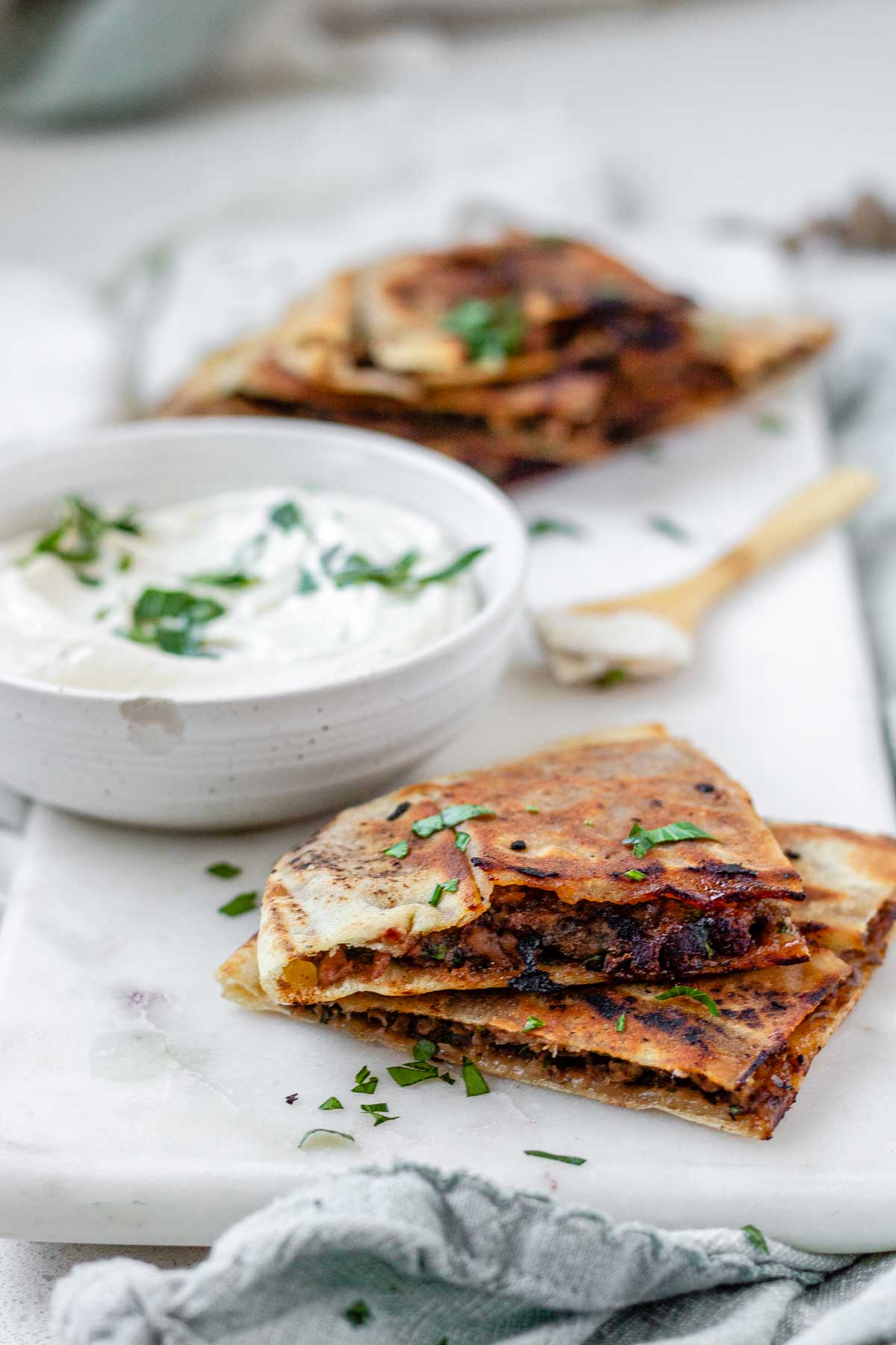 Meat-filled fried pitas.