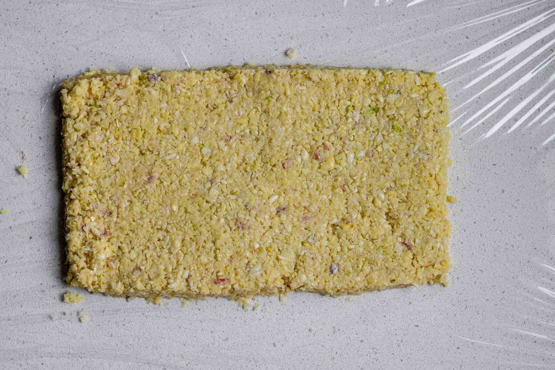 Minced garlic formed into a flat rectangle.