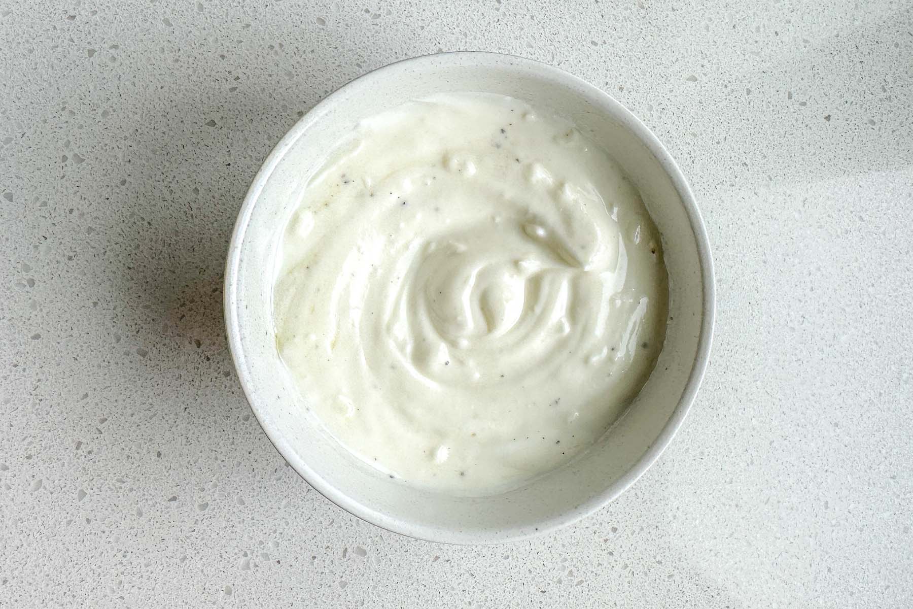 Yogurt sauce in a bowl.