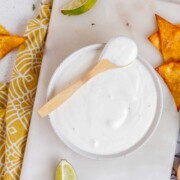 A white sauce in a bowl.