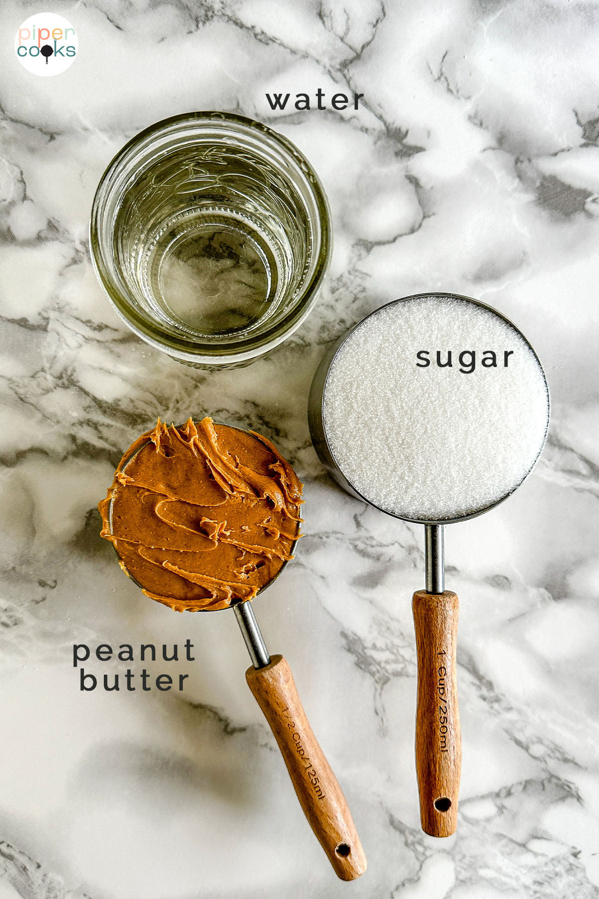 Sugar, water, and peanut butter for homemade syrup