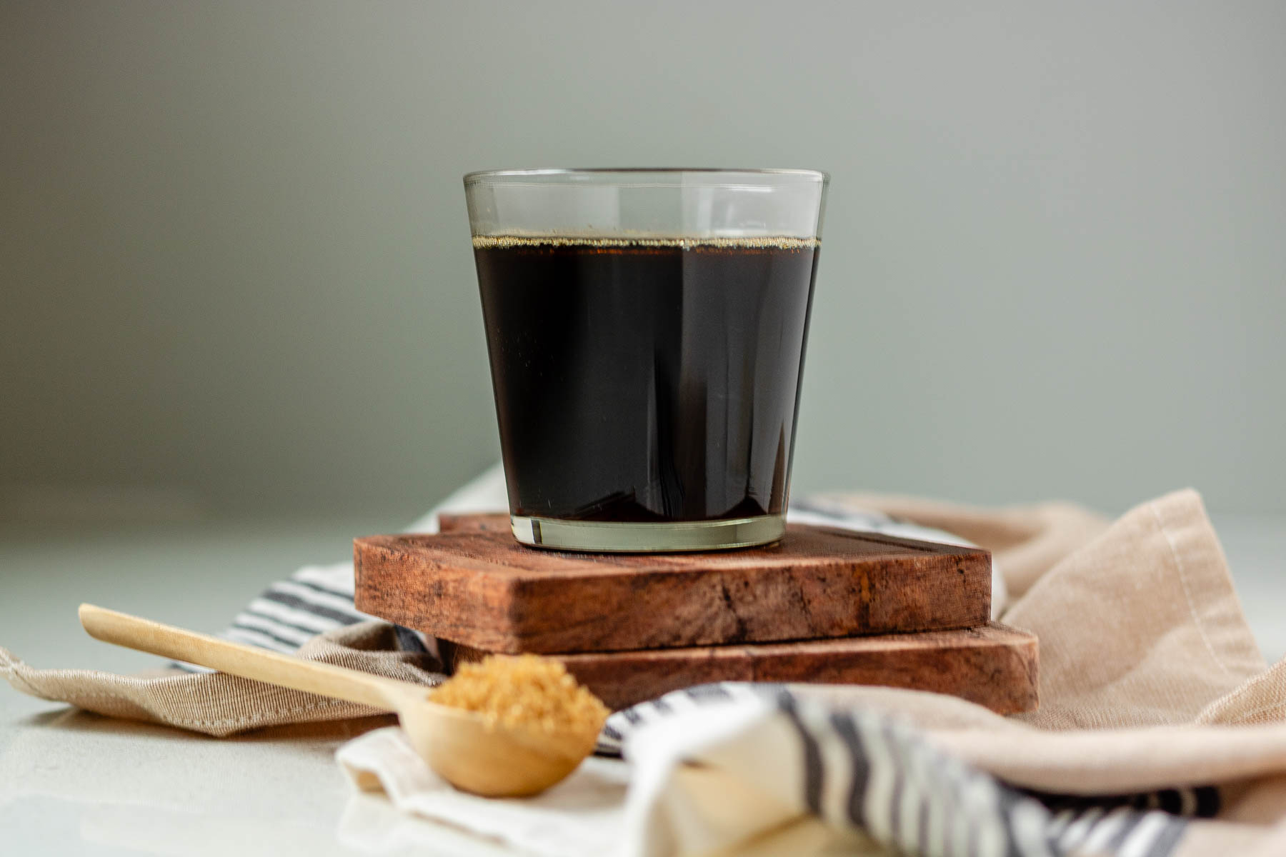Brown sugar syrup in a glass.