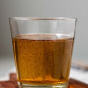Vanilla bean syrup in a glass.