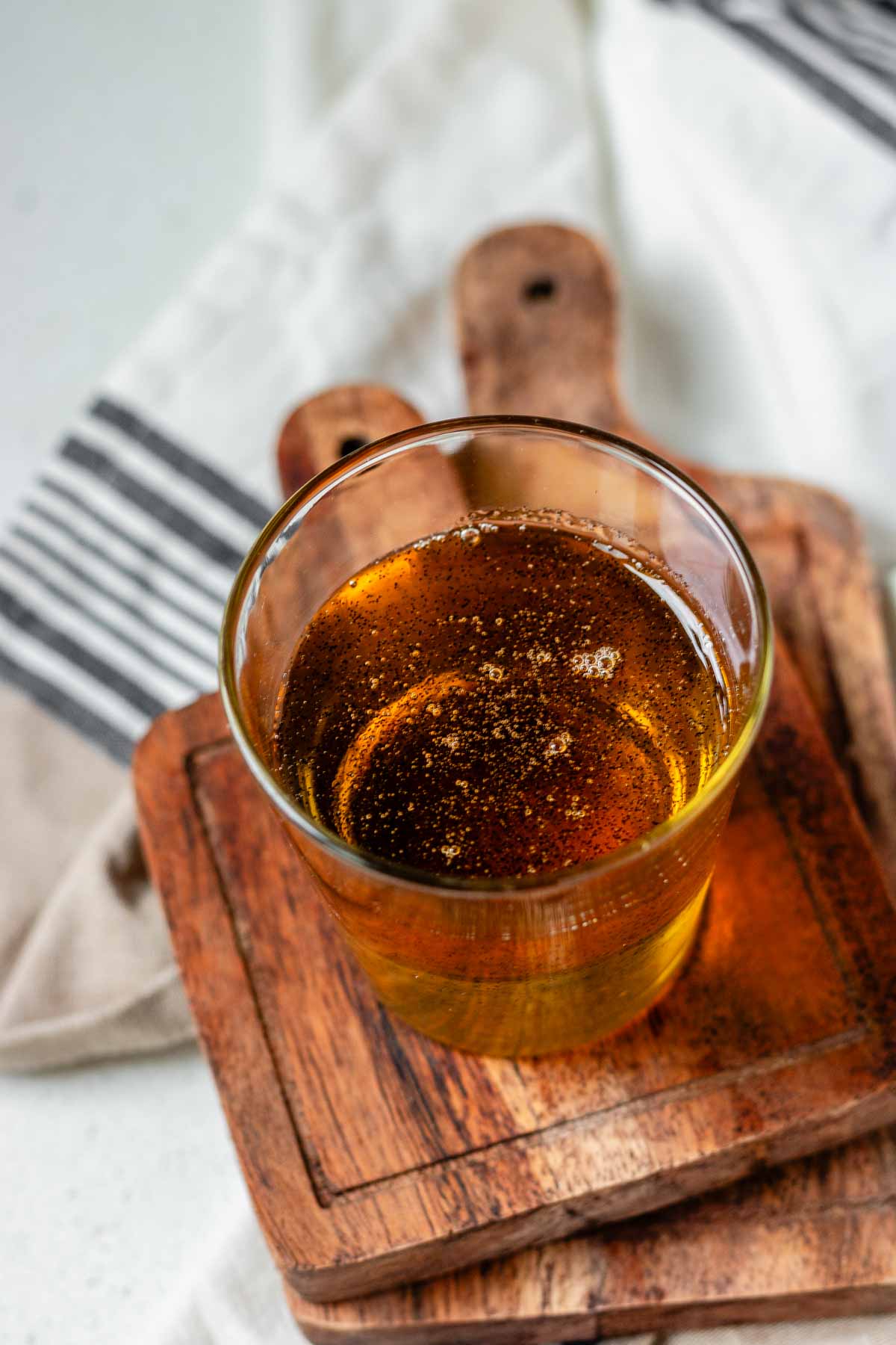 Vanilla bean syrup in a glass.