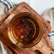 Vanilla bean syrup in a glass.