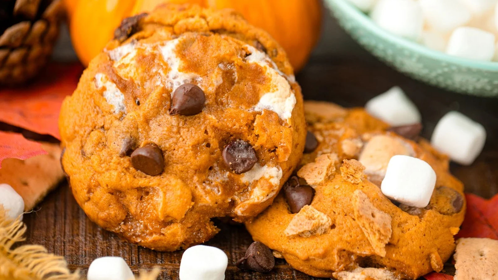 Cookies filled with chocolate chips and marshmallows.